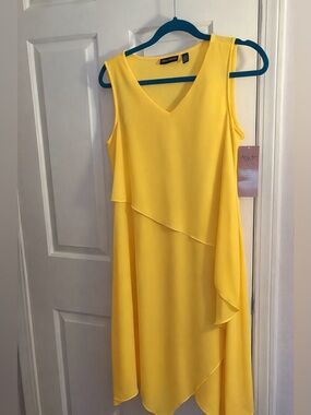Nina Leonard Yellow V-Neck Layered Midi Dress